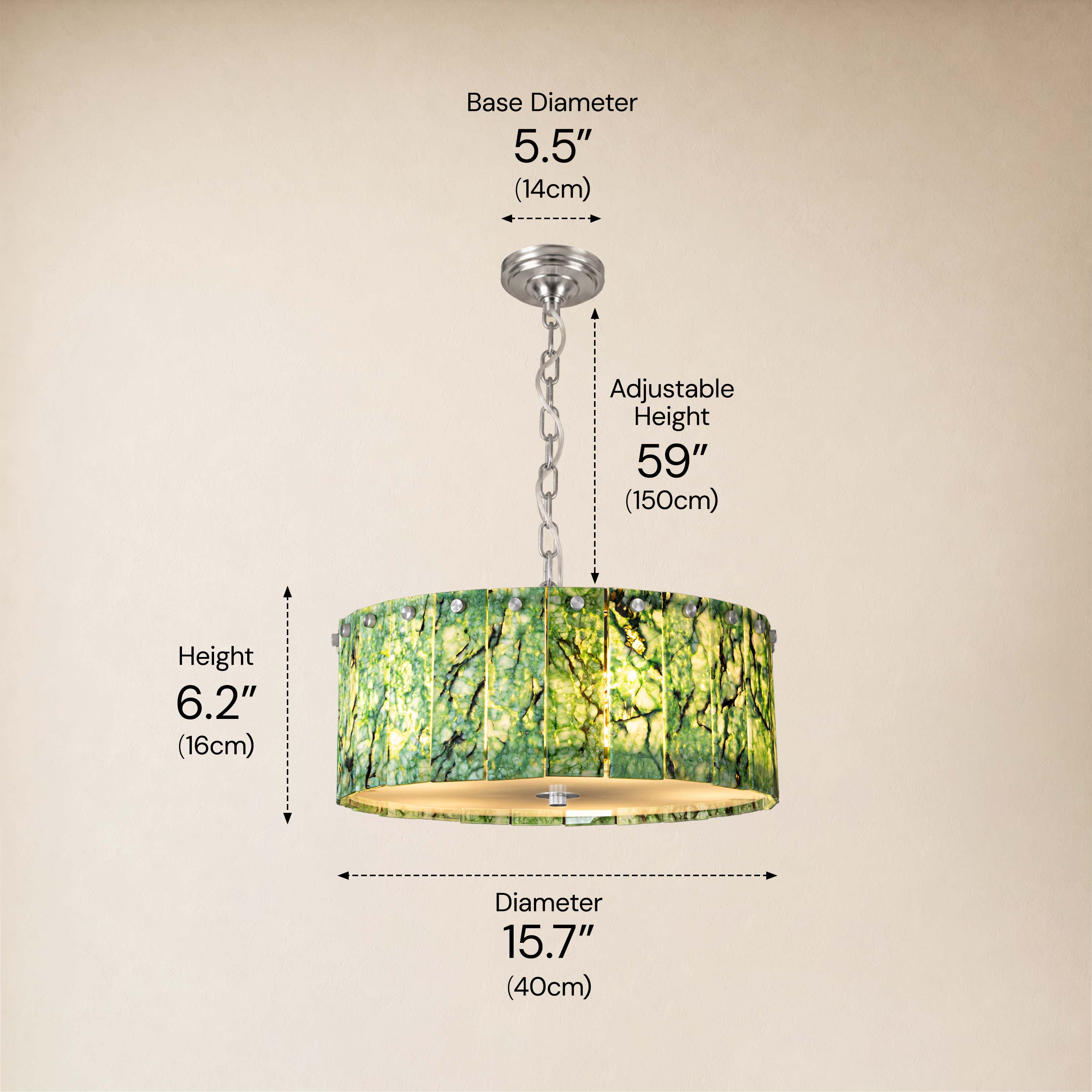 Pietra Green Marble Drum Chandelier 15.7"D