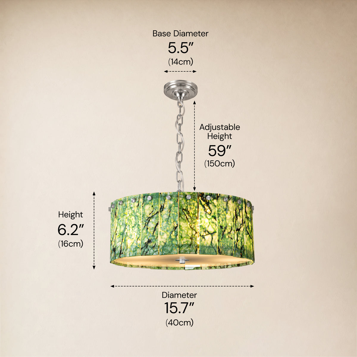 Pietra Green Marble Drum Chandelier 15.7"D