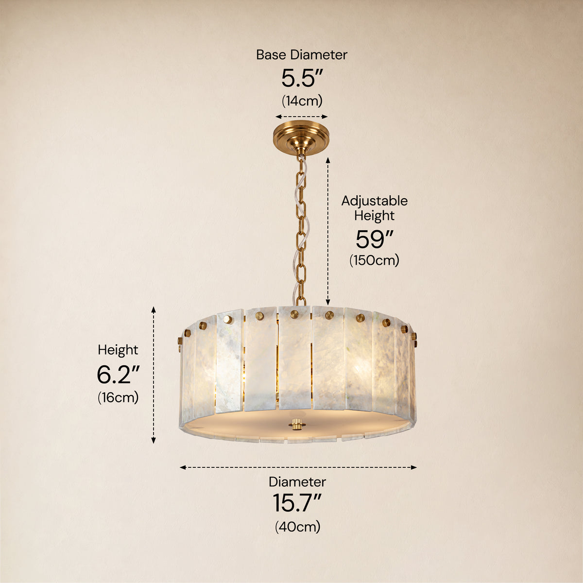 Pietra Quartzite Drum Chandelier 15.7"D
