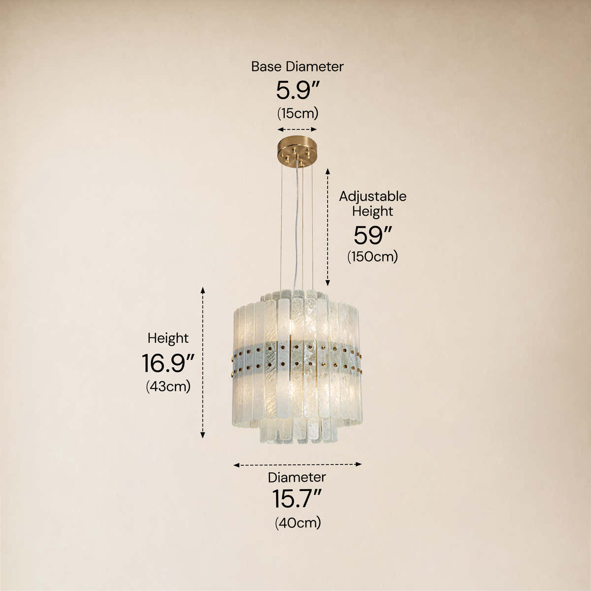 Pietra Arctic White Marble Tiered Chandelier 15.7"D dimensions 3