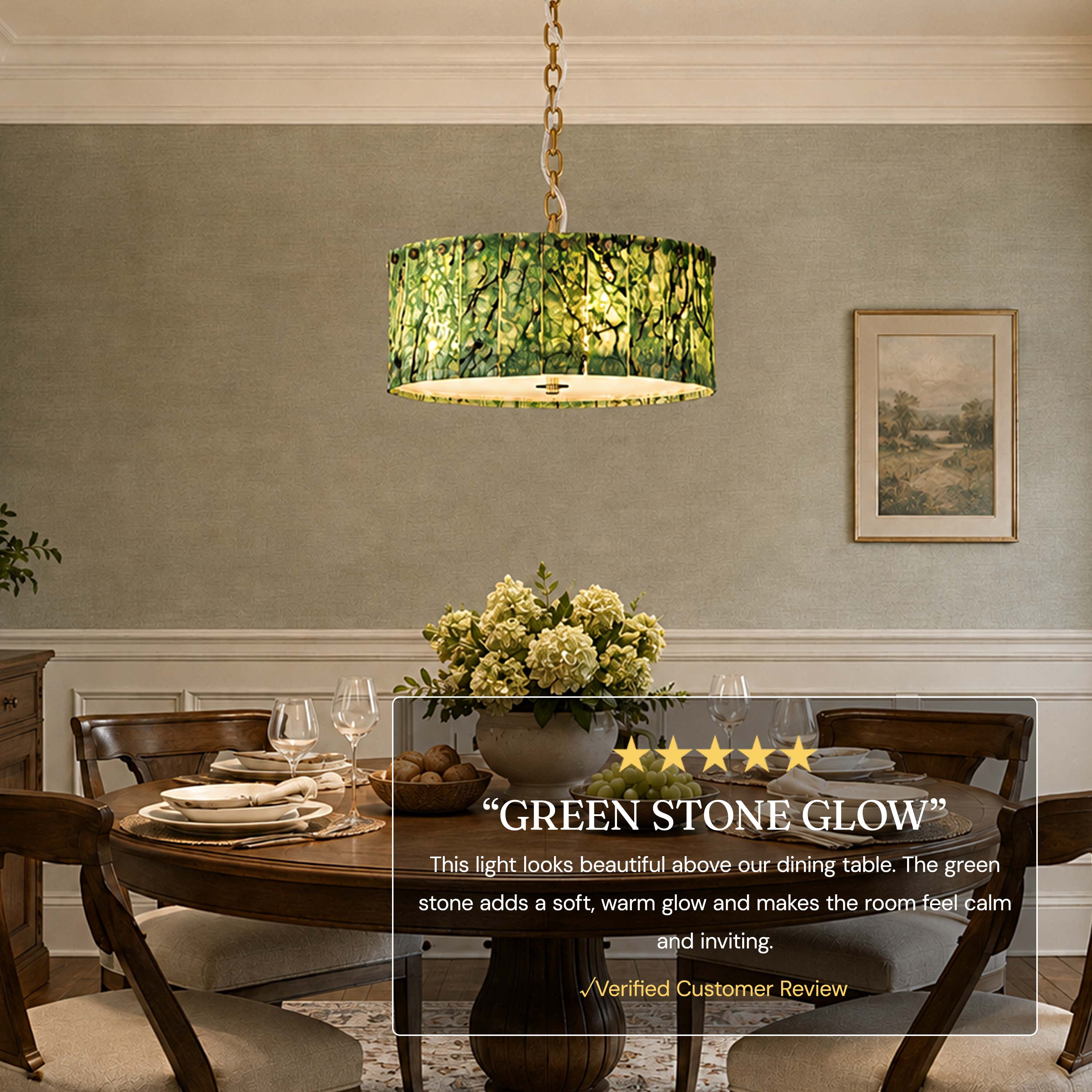 Pietra Green Marble Drum Chandelier 15.7"D