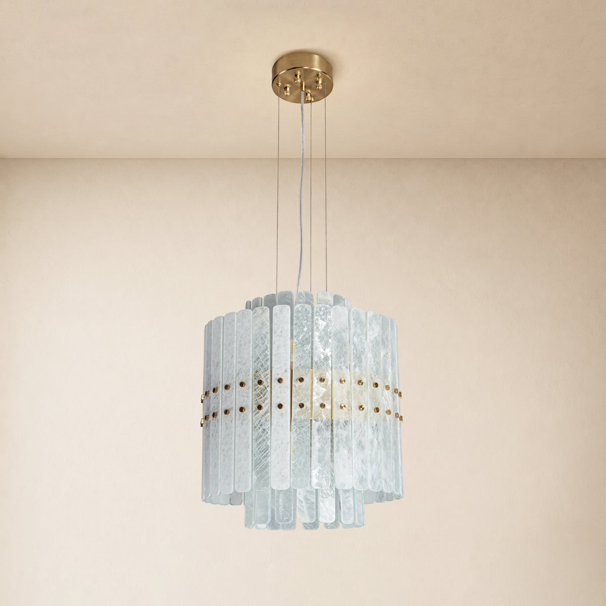 Pietra Arctic White Marble Tiered Chandelier 15.7"D
