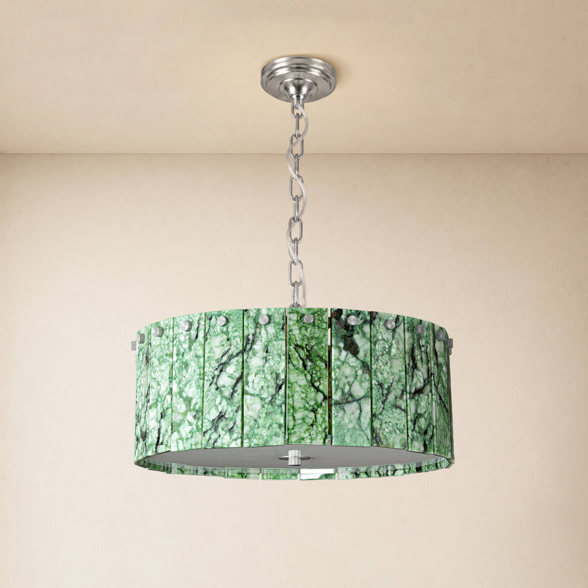 Pietra Green Marble Drum Chandelier 15.7"D