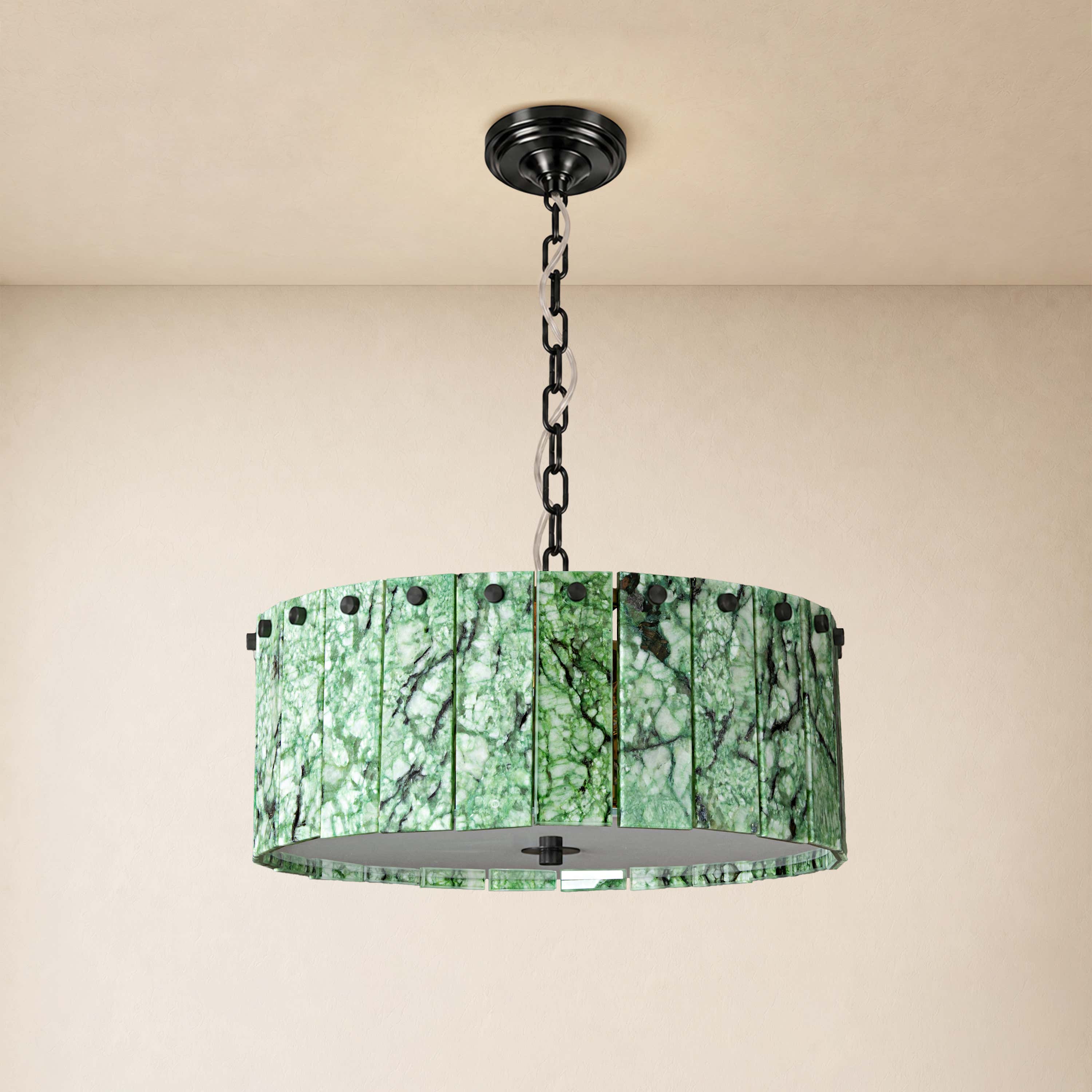Pietra Green Marble Drum Chandelier 15.7"D