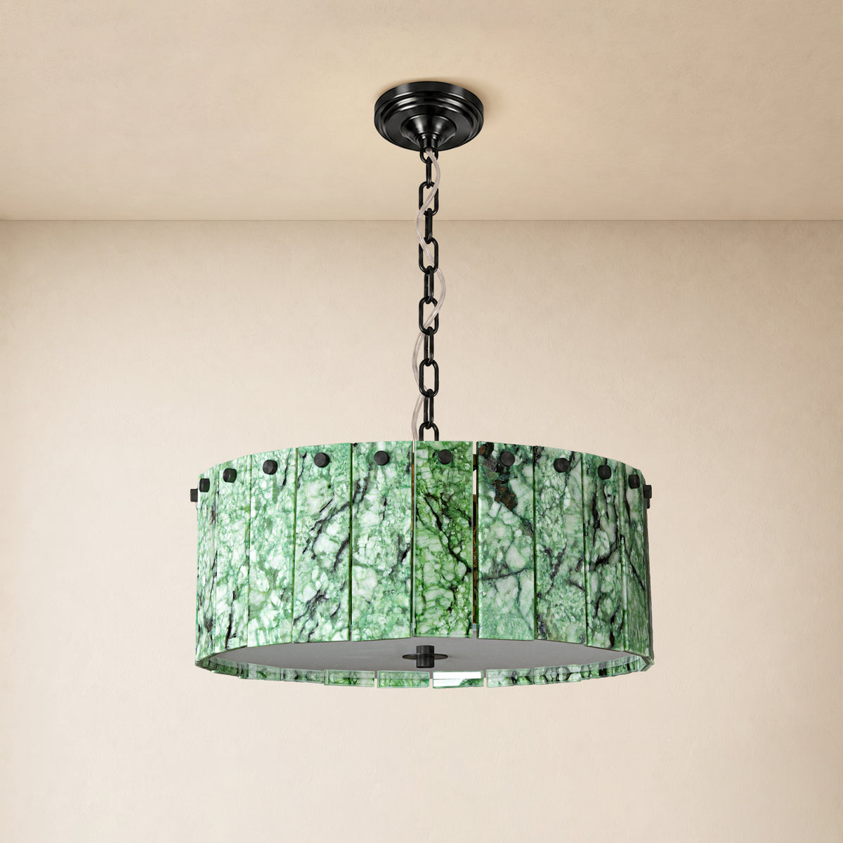 Pietra Green Marble Drum Chandelier 15.7"D