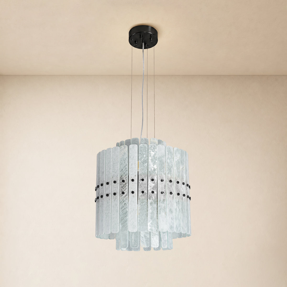 Pietra Arctic White Marble Tiered Chandelier 15.7"D