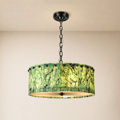 Pietra Green Marble Drum Chandelier 15.7"D