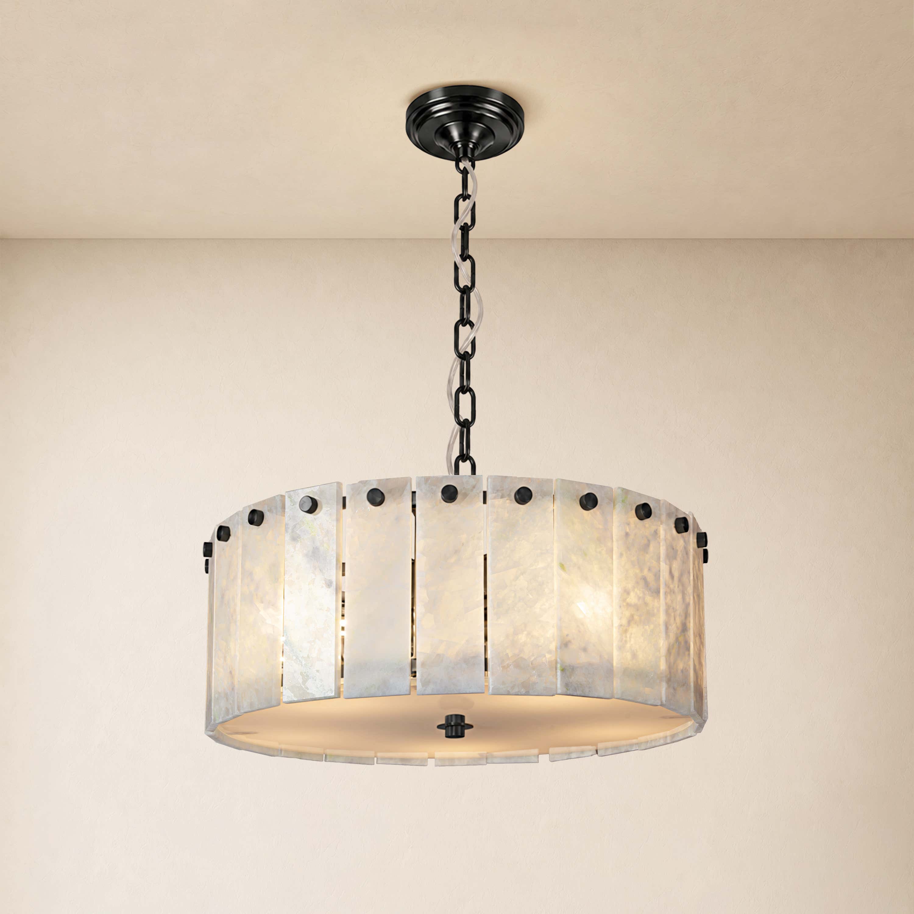 Pietra Quartzite Drum Chandelier 15.7"D