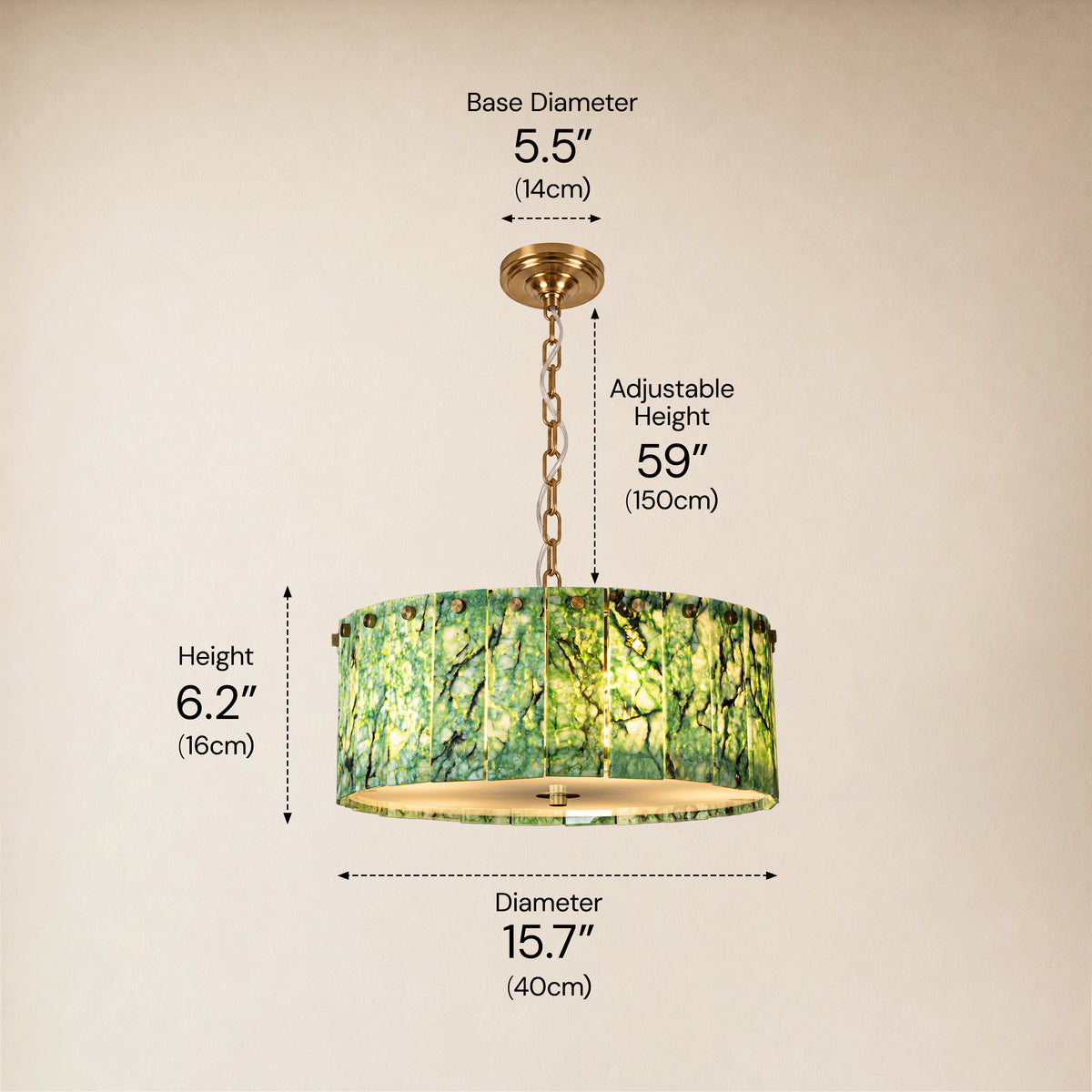Pietra Green Marble Drum Chandelier 15.7"D