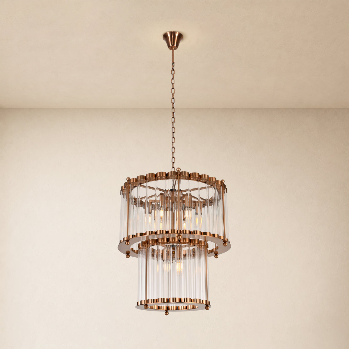 Rovella Glass Rod Tiered Round Chandelier 20.8"D