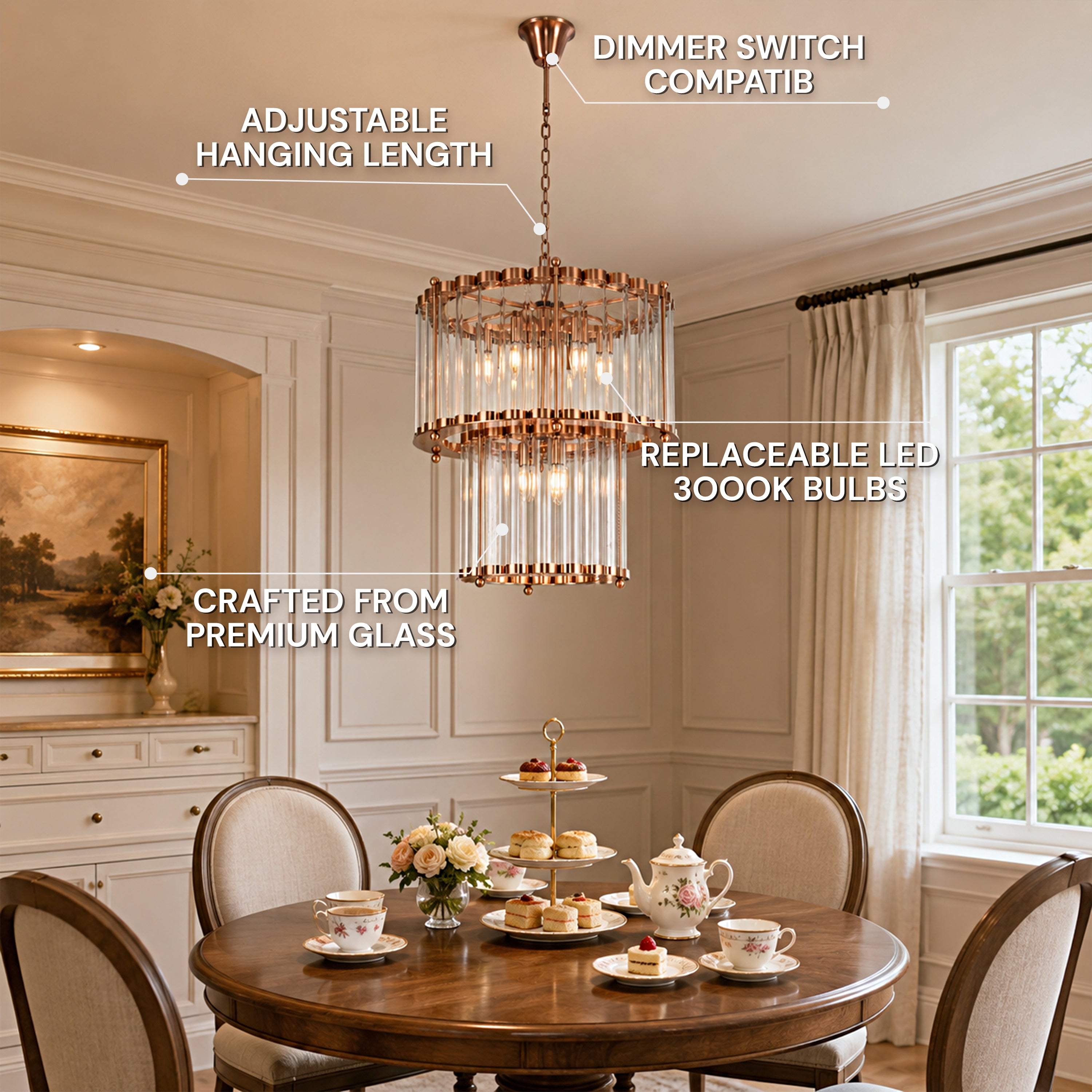 Rovella Glass Rod Tiered Round Chandelier 20.8"D