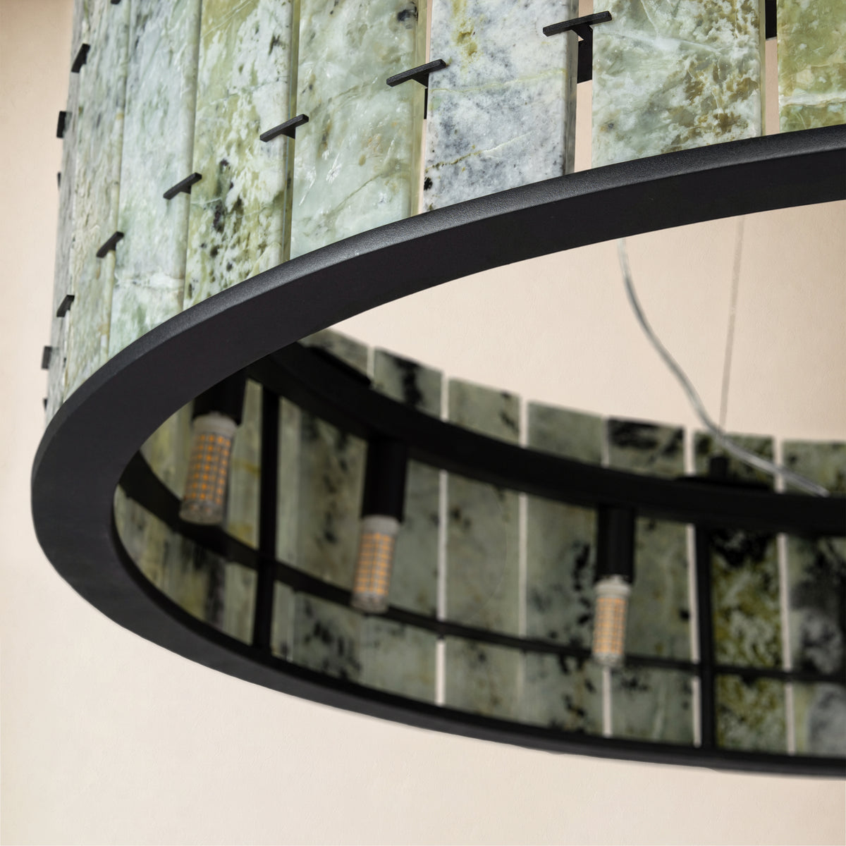 Pietra Emerald Green Marble Drum Chandelier 23.6" 31.4"D