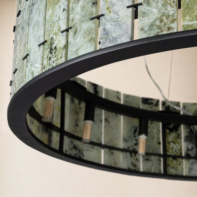 Pietra Emerald Green Marble Drum Chandelier 23.6" 31.4"D