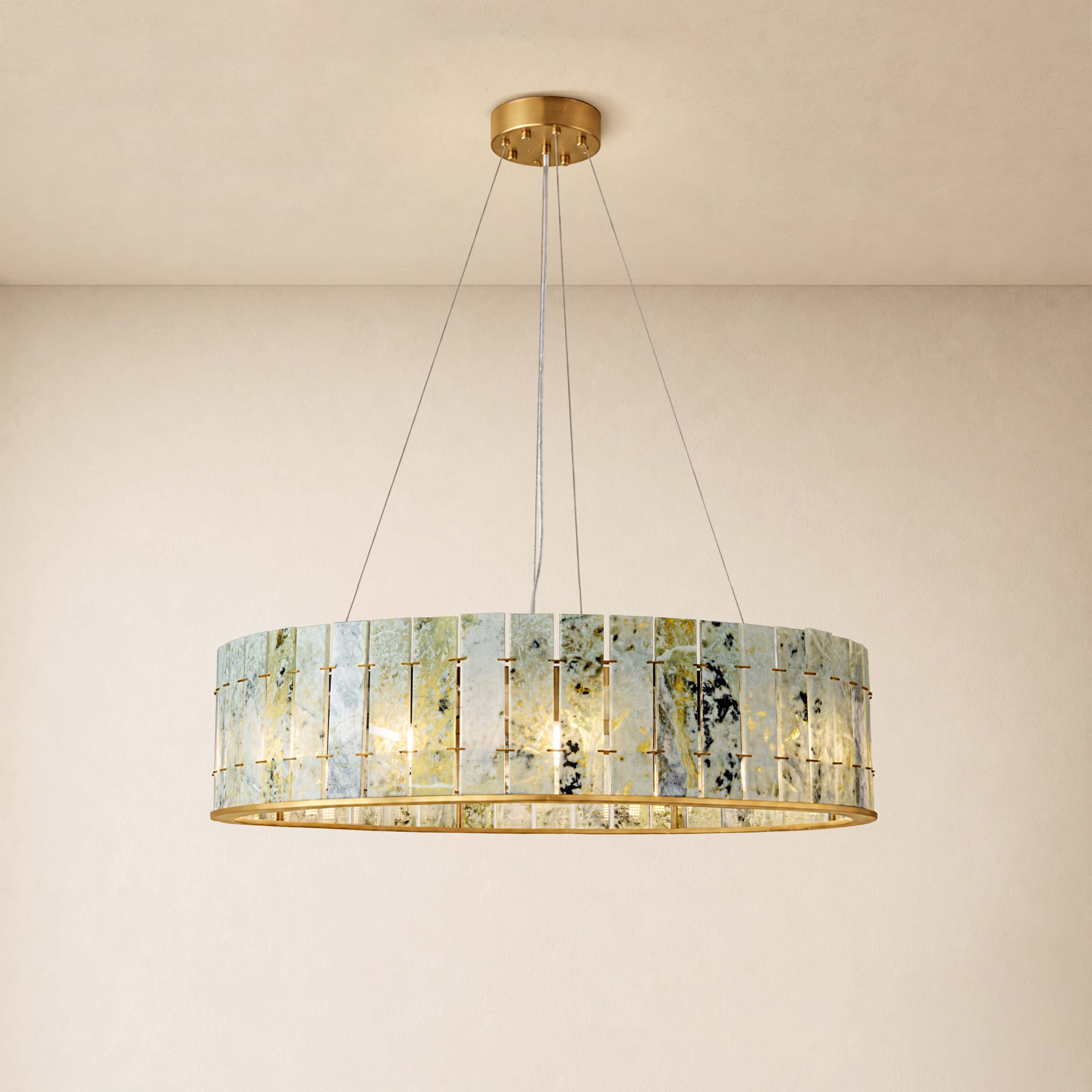 Pietra Verde Stone Drum Chandelier 23.6" 31.4"D