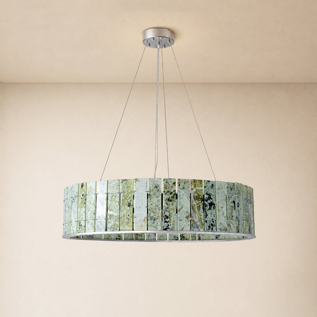 Pietra Emerald Green Marble Drum Chandelier 23.6" 31.4"D