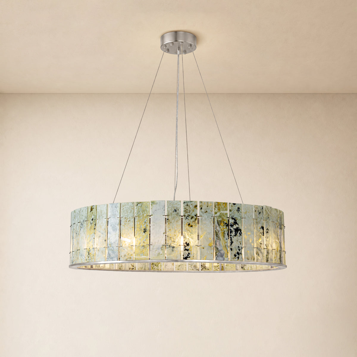 Pietra Emerald Green Marble Drum Chandelier 23.6" 31.4"D