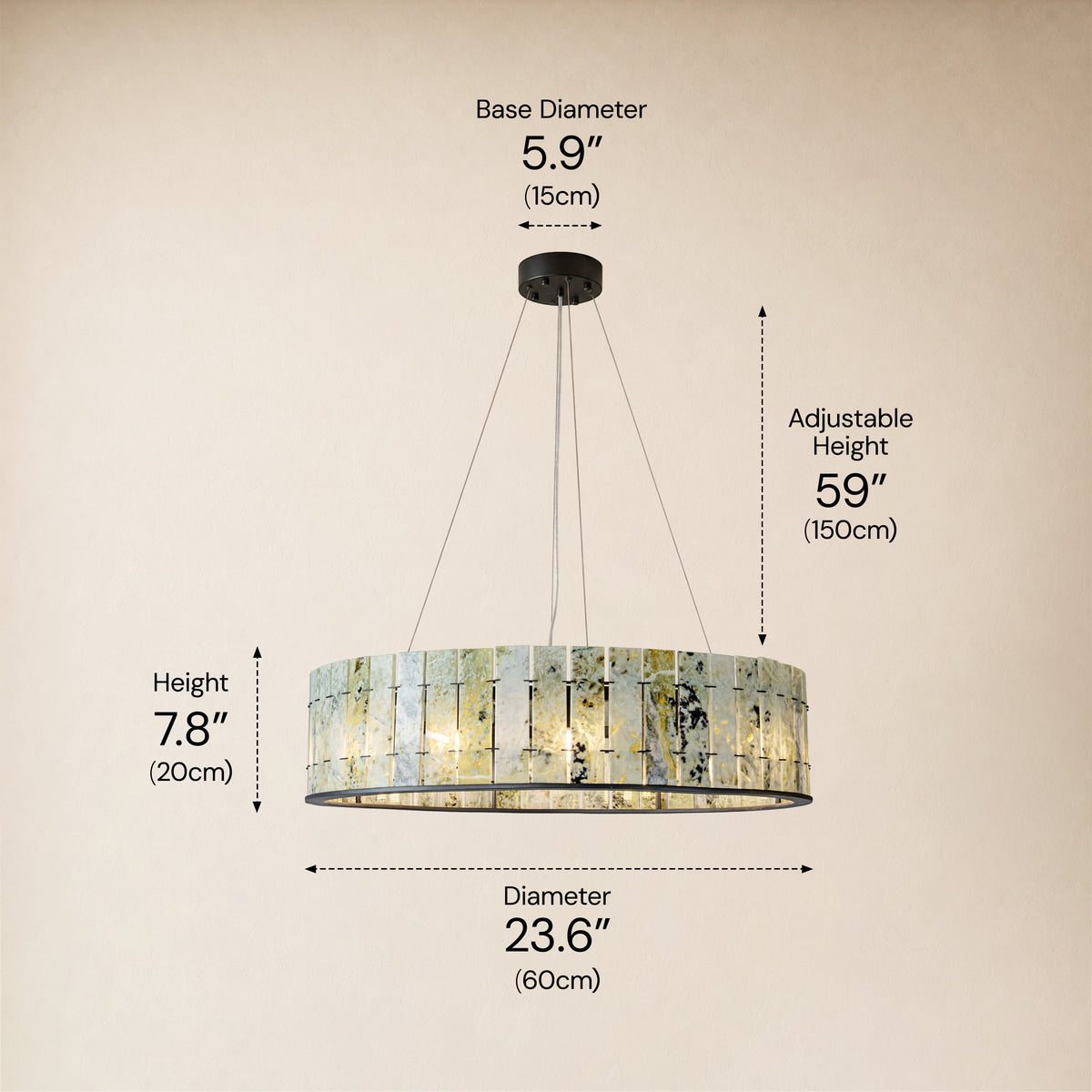 Pietra Emerald Green Marble Drum Chandelier 23.6" 31.4"D