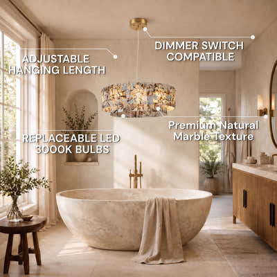 Pietra Quartzite Drum Chandelier 23.6"D