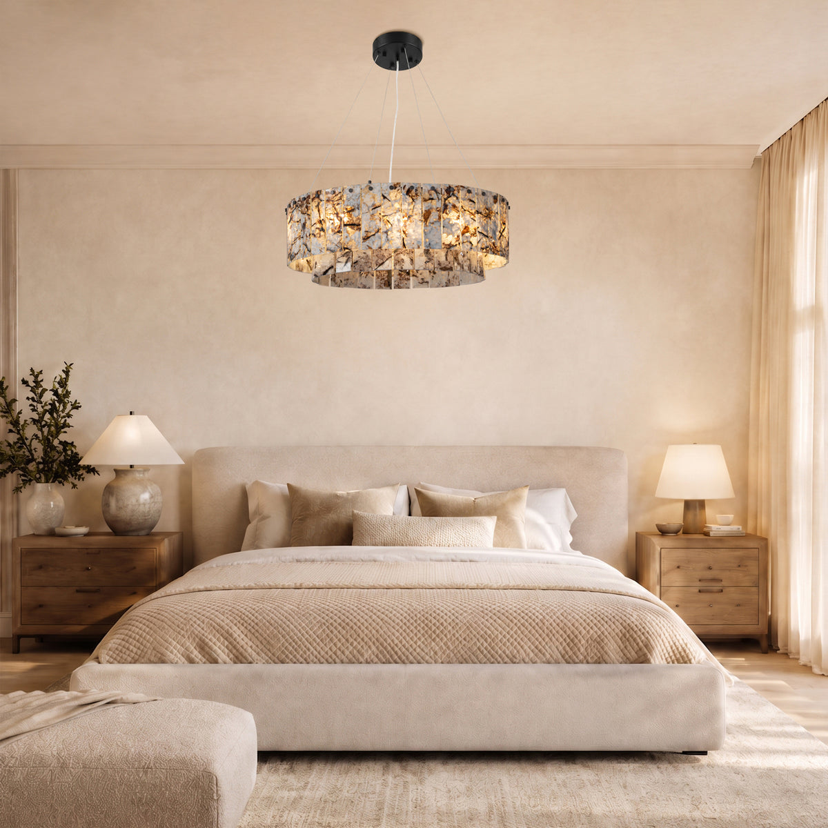 Pietra Snowland Marble Drum Chandelier 23.6"D