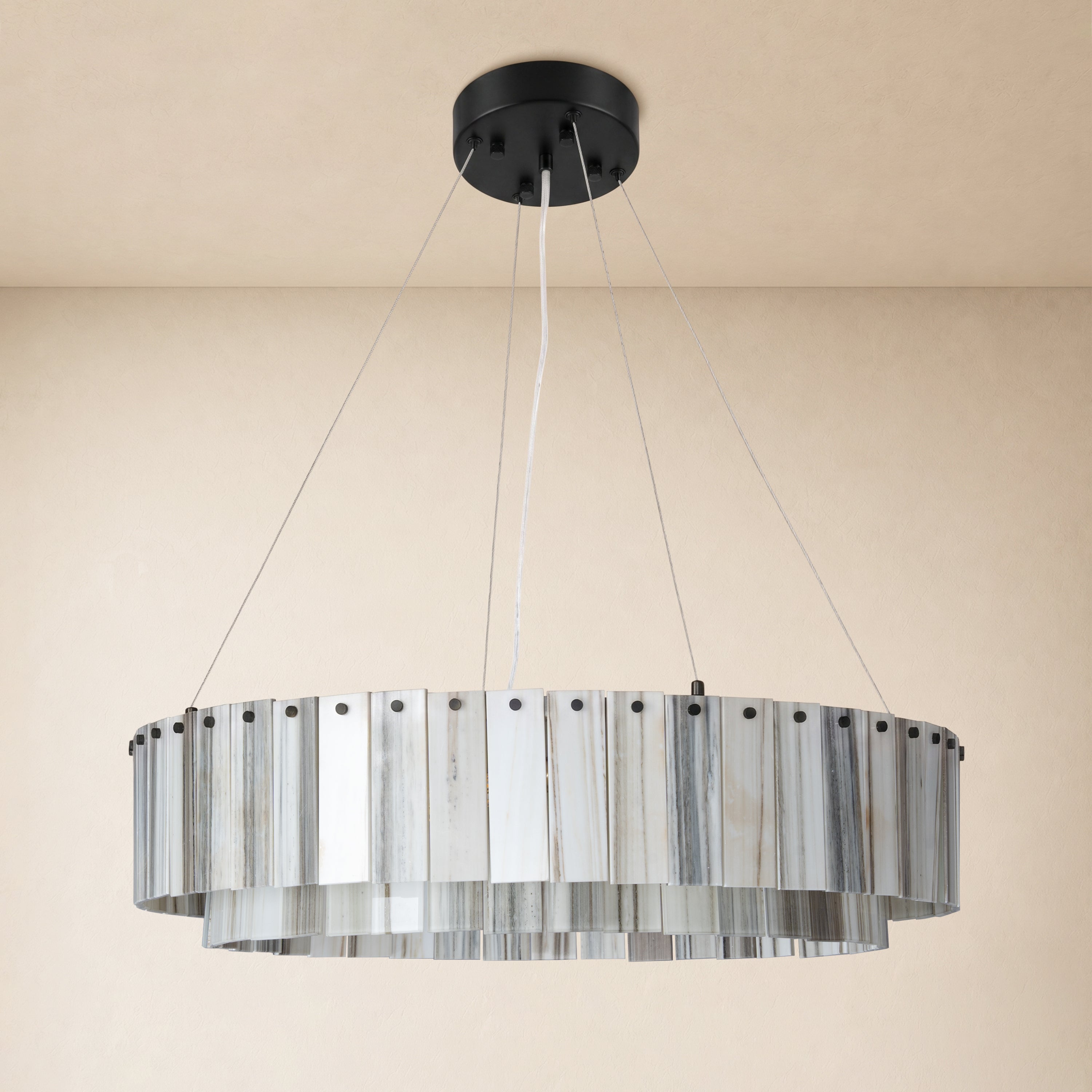 Pietra Striped Marble Round Drum Chandelier 23.6"D