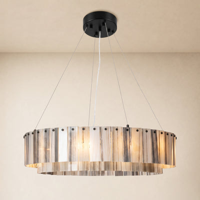 Pietra Striped Marble Round Drum Chandelier 23.6"D