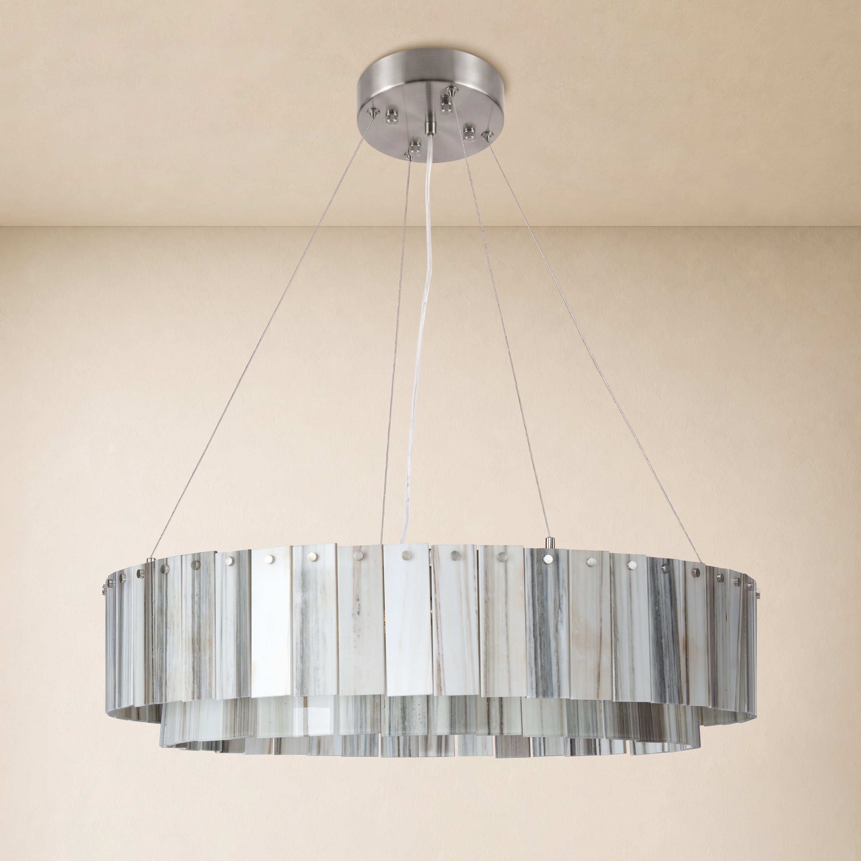 Pietra Striped Marble Round Drum Chandelier 23.6"D