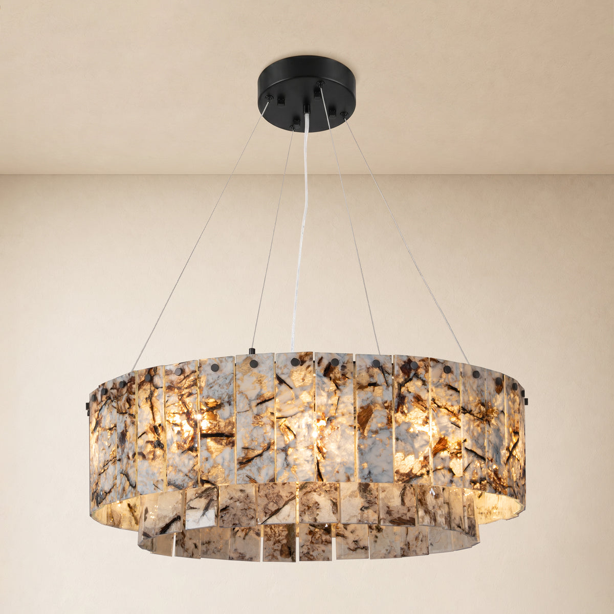 Pietra Snowland Marble Drum Chandelier 23.6"D