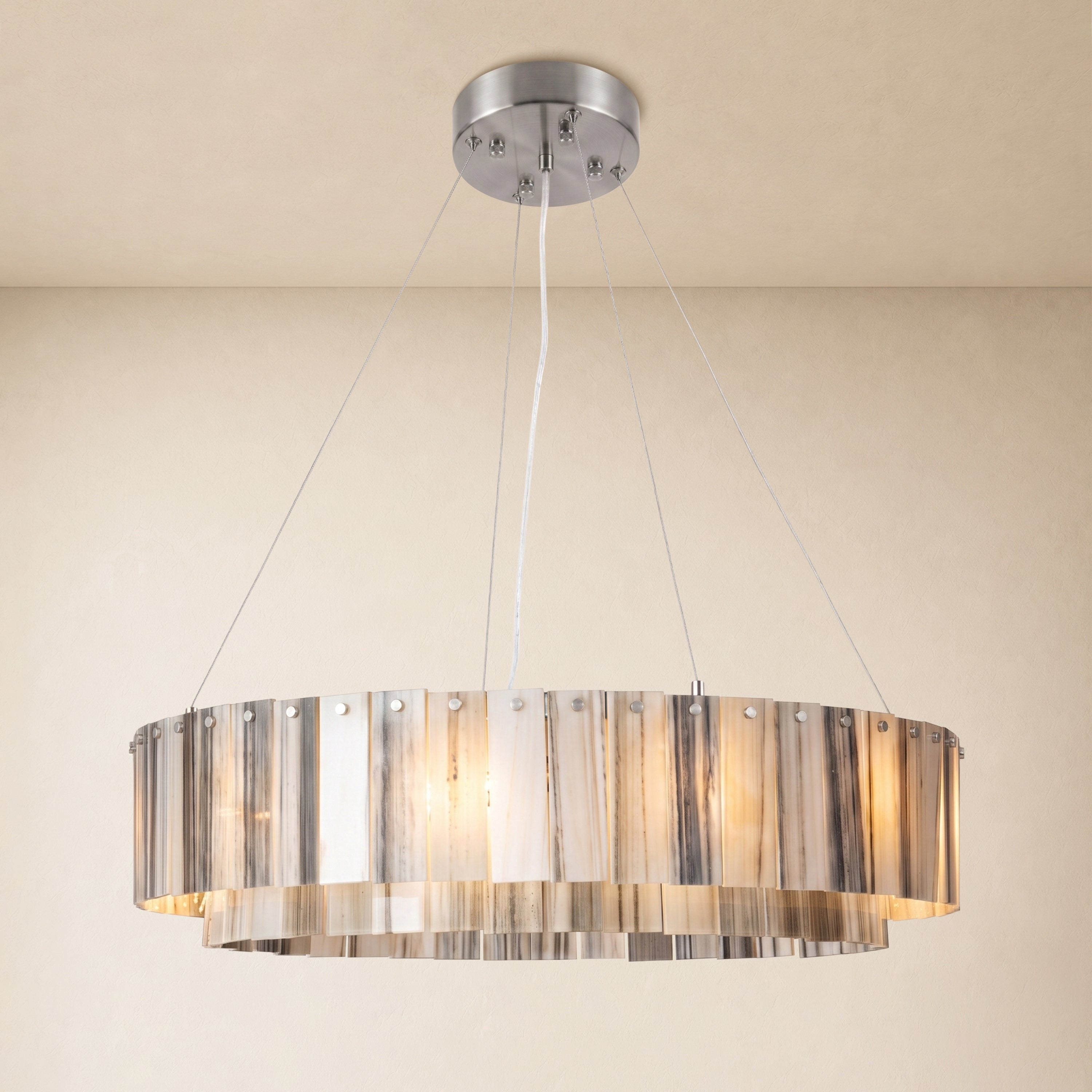 Pietra Striped Marble Round Drum Chandelier 23.6"D