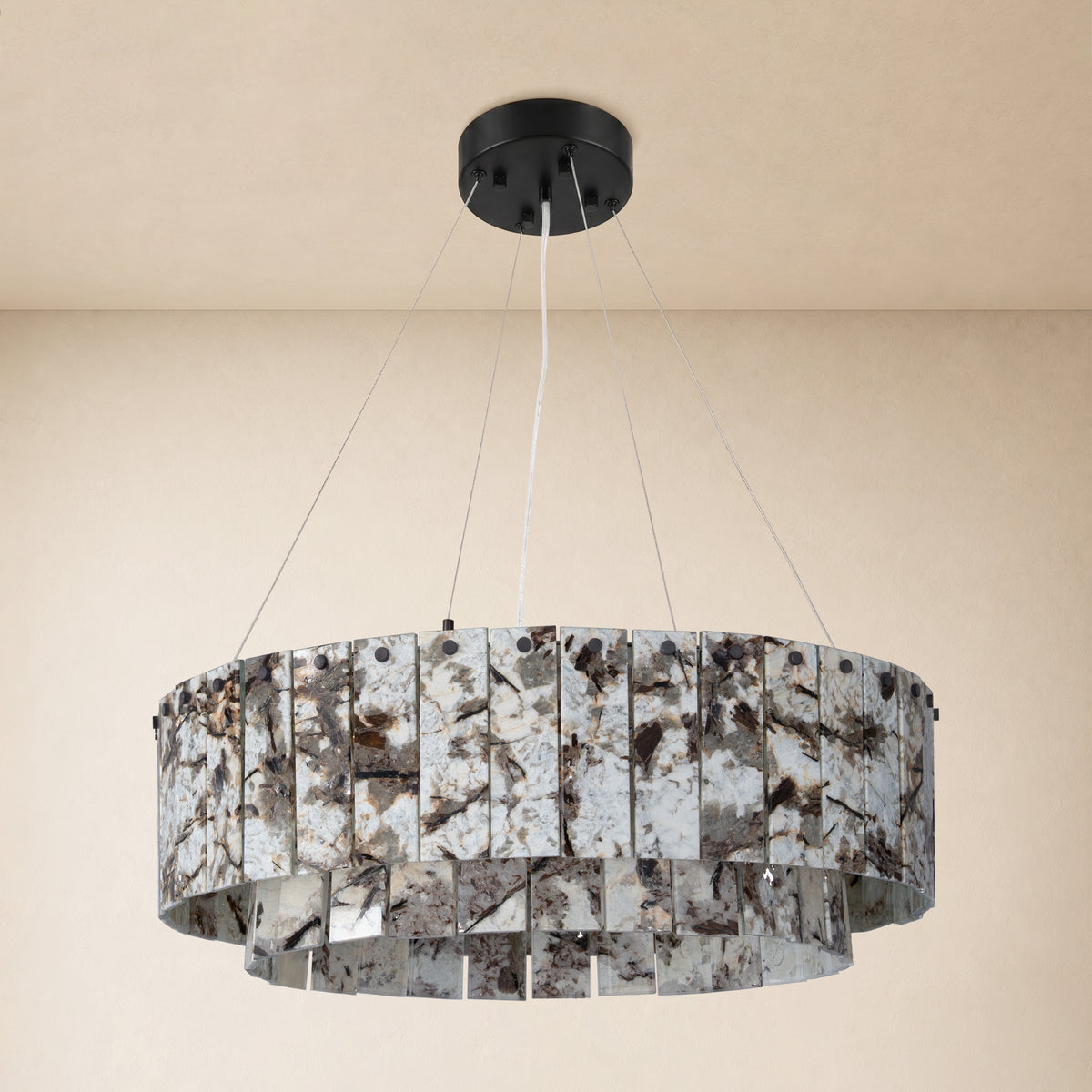 Pietra Snowland Marble Drum Chandelier 23.6"D