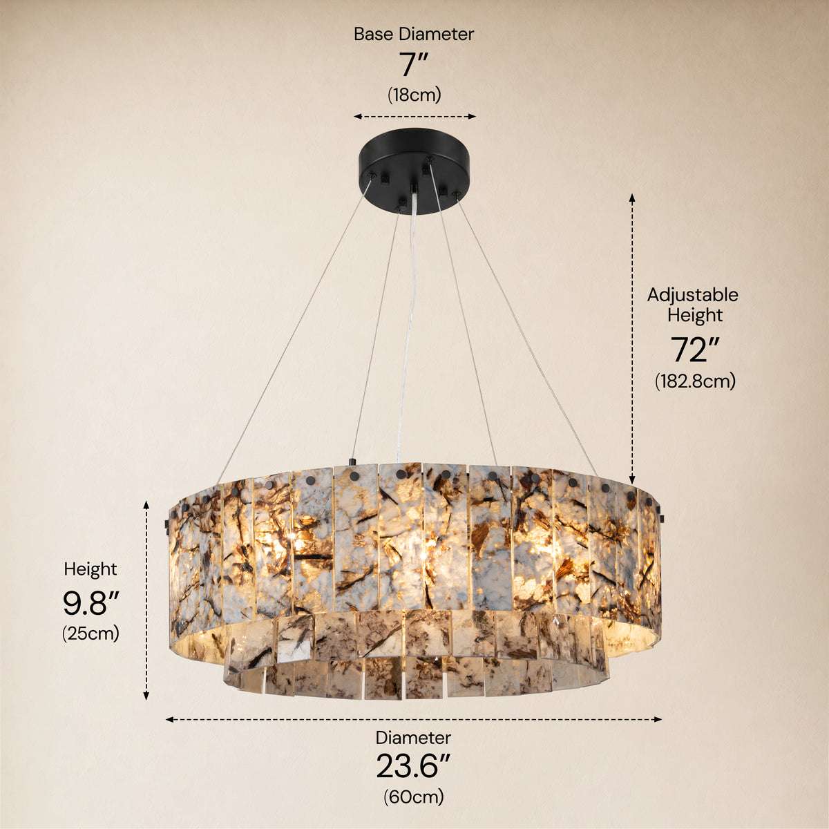 Pietra Snowland Marble Drum Chandelier 23.6"D
