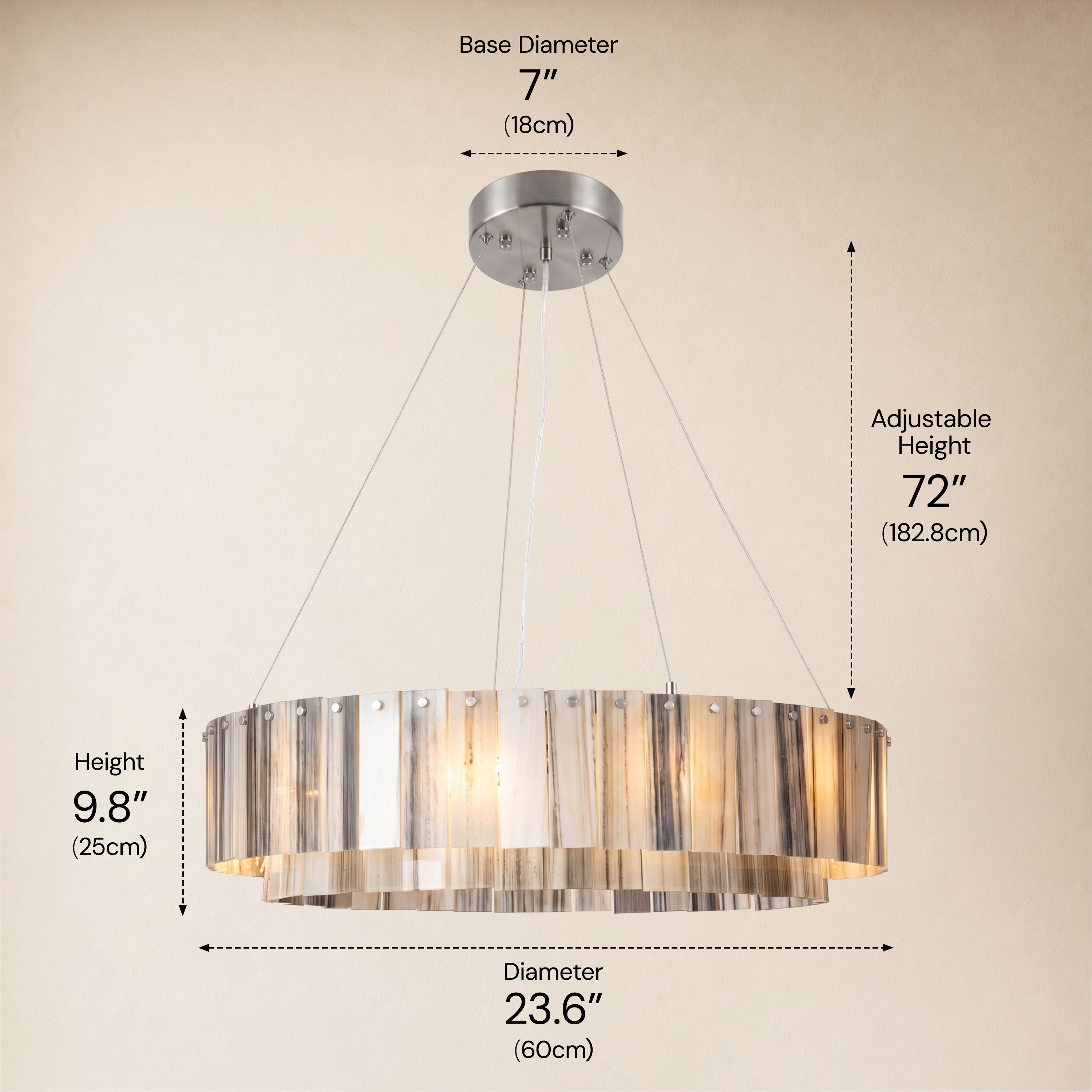 Pietra Striped Marble Round Drum Chandelier 23.6"D