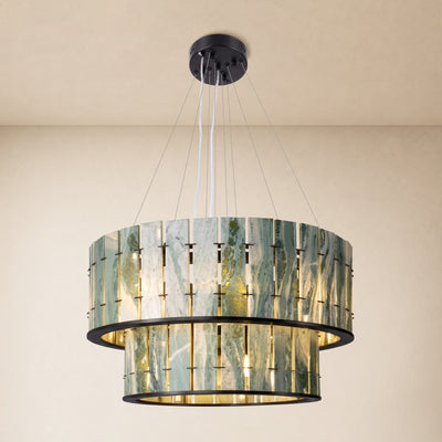 Pietra Victoria Green Marble Two-Tier Round Chandelier 25.5"D