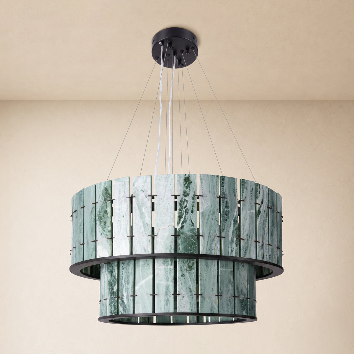 Pietra Victoria Green Marble Two-Tier Round Chandelier 25.5"D