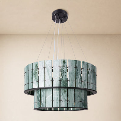 Pietra Victoria Green Marble Two-Tier Round Chandelier 25.5"D