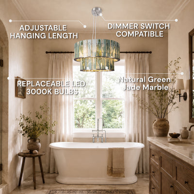 Pietra Victoria Green Marble Two-Tier Round Chandelier 25.5"D
