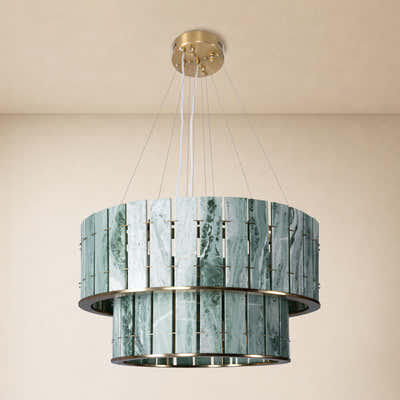 Pietra Verde Stone Two-Tier Round Chandelier 25.5"D