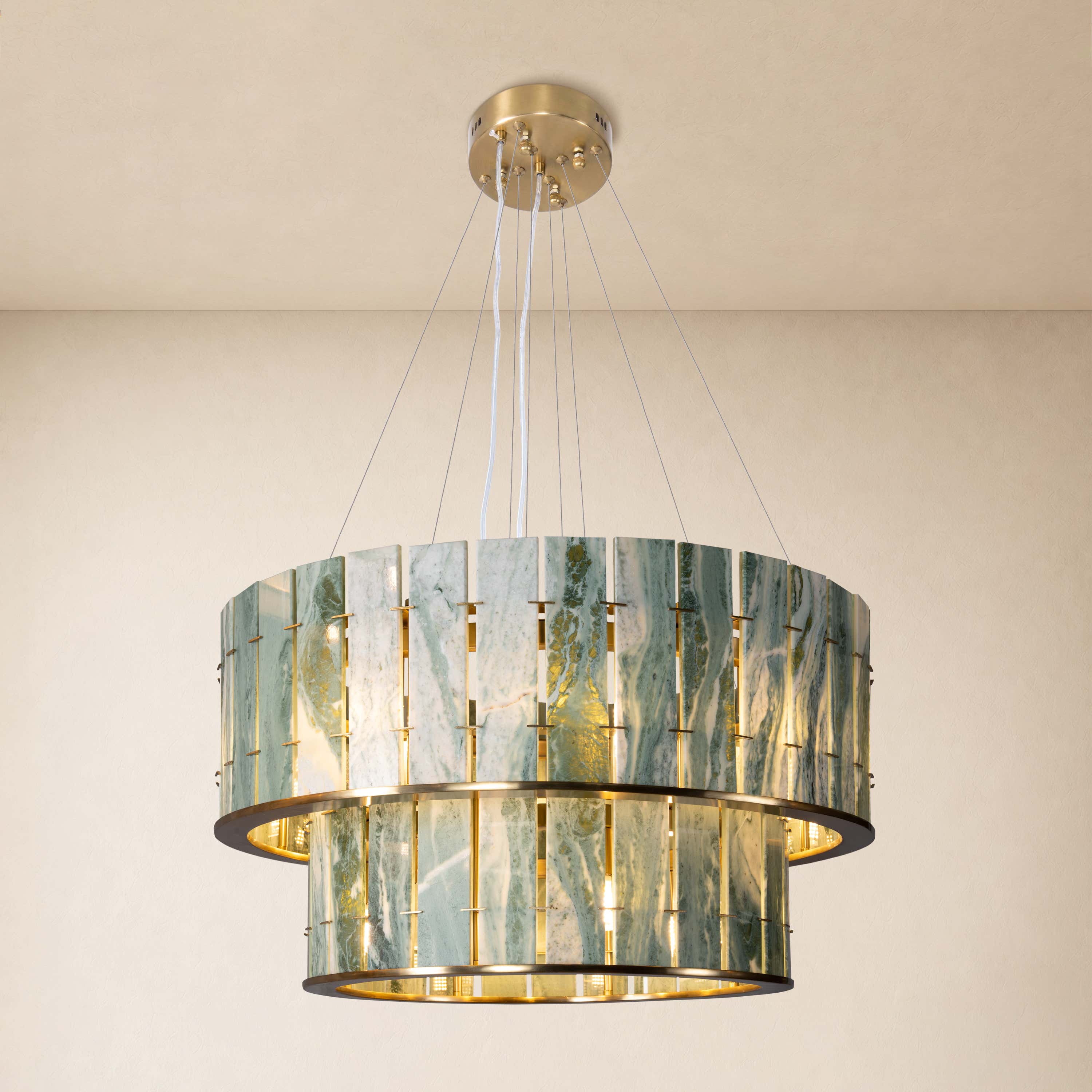 Pietra Verde Stone Two-Tier Round Chandelier 25.5"D