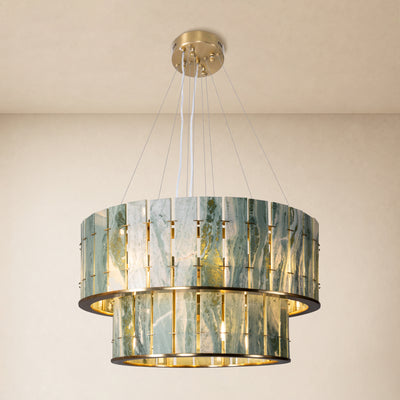 Pietra Victoria Green Marble Two-Tier Round Chandelier 25.5"D