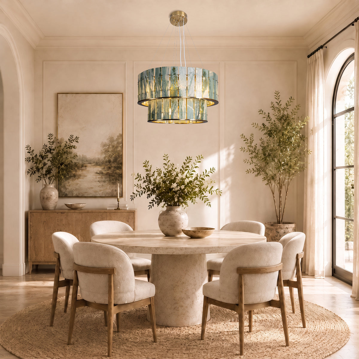 Pietra Victoria Green Marble Two-Tier Round Chandelier 25.5"D