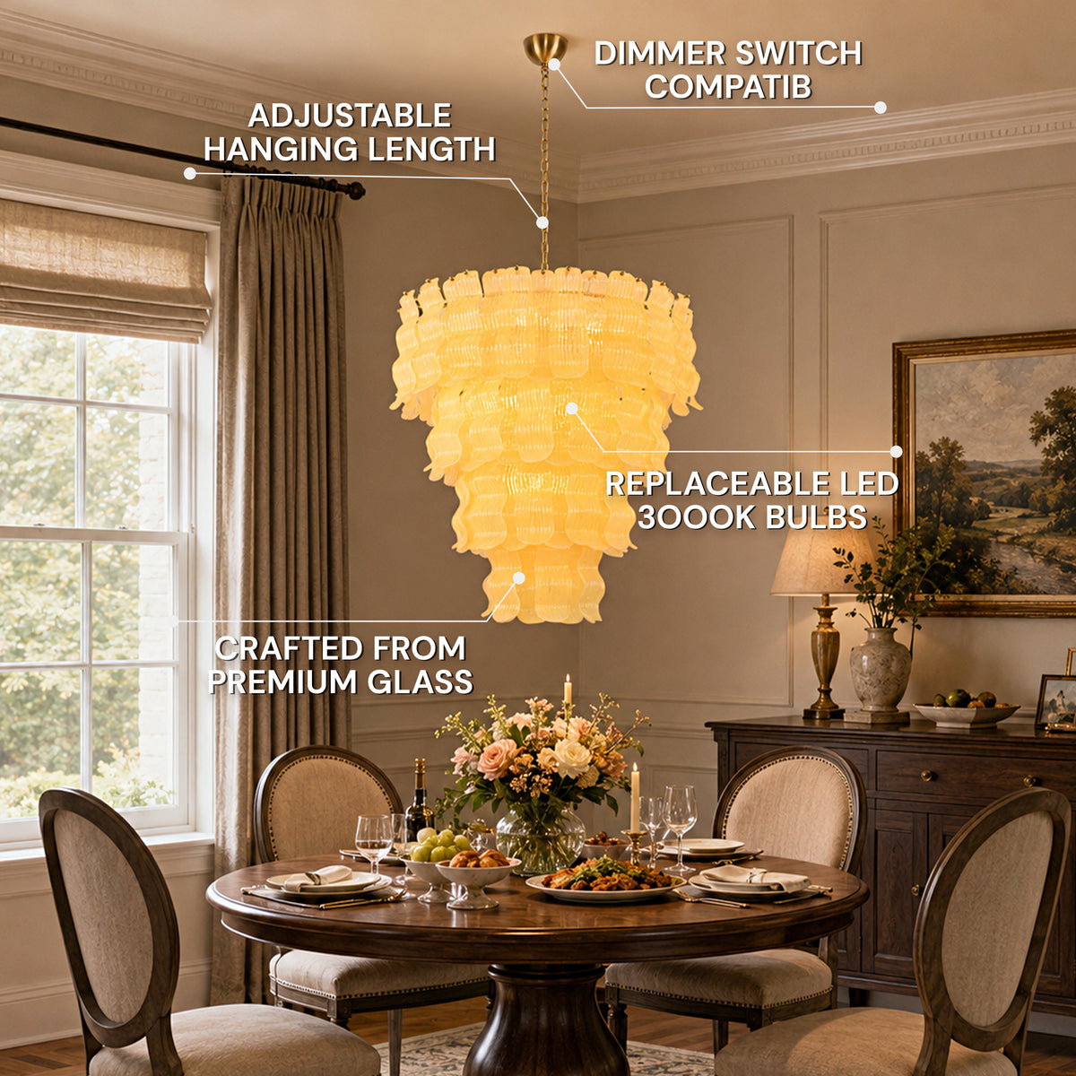 Solenne Rippled Glass Round Chandelier 29.5"D