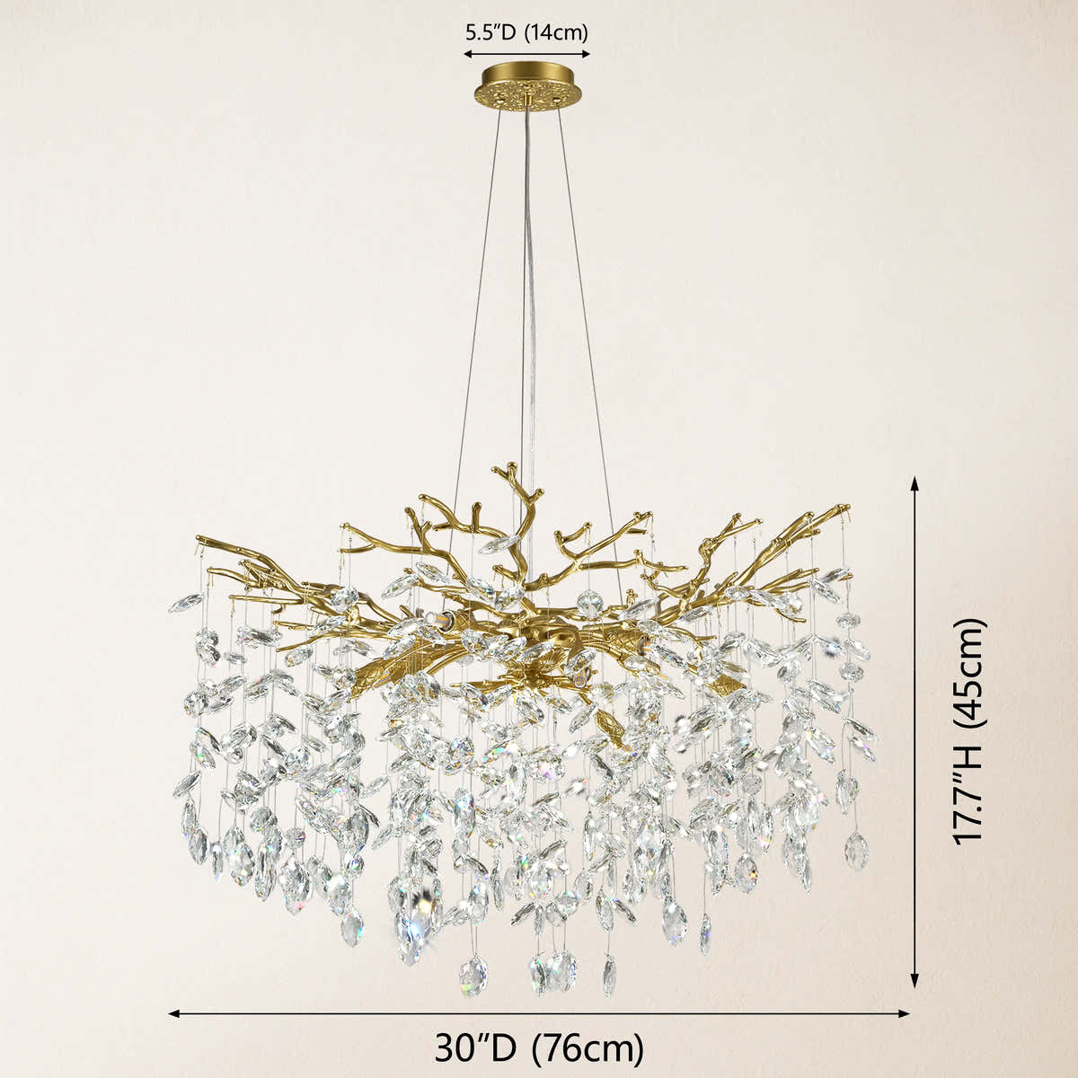 Frostleaf Crystal Cascade Branch Round Chandelier 30"D dimensions 1