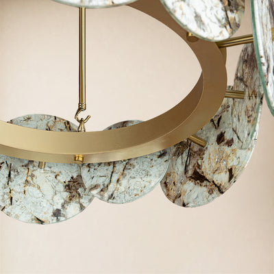 Pietra Snowflake Marble Round Disc Chandelier 31.4"D
