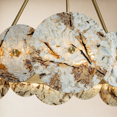Pietra Snowflake Marble Round Disc Chandelier 31.4"D