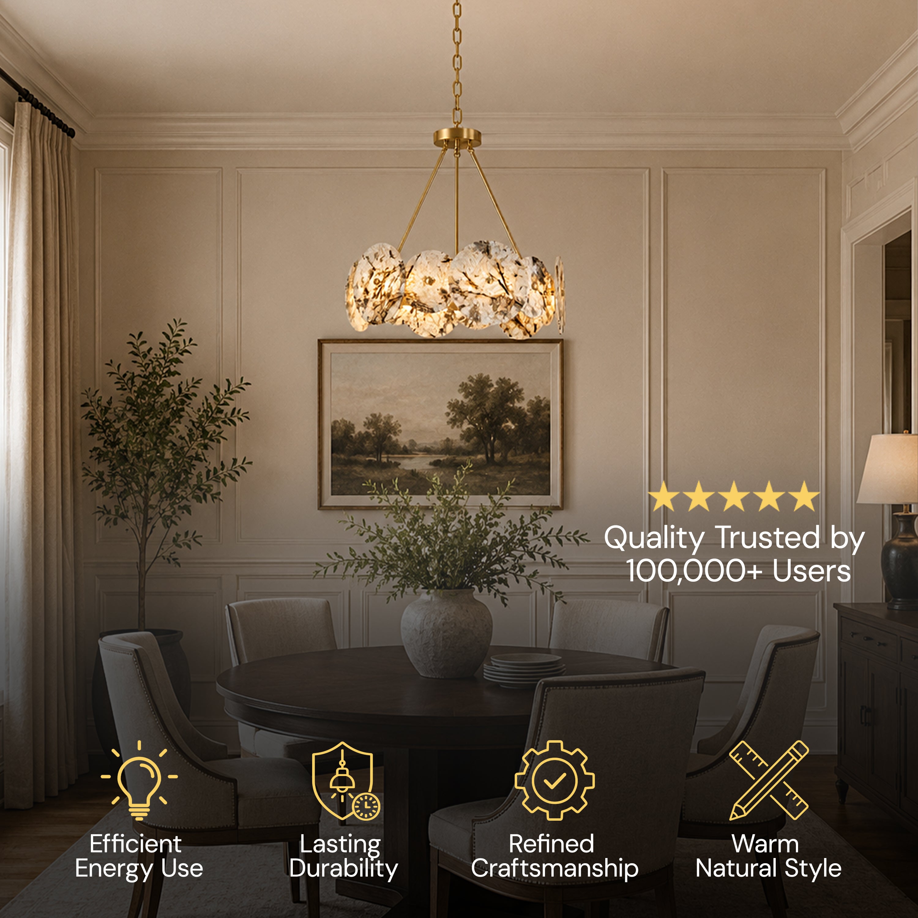 Pietra Snowflake Marble Round Disc Chandelier 31.4"D