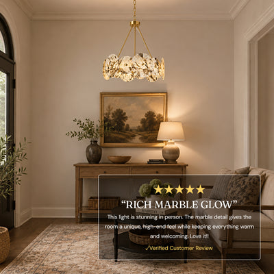 Pietra Snowflake Marble Round Disc Chandelier 31.4"D