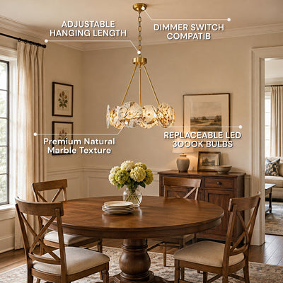 Pietra Snowflake Marble Round Disc Chandelier 31.4"D