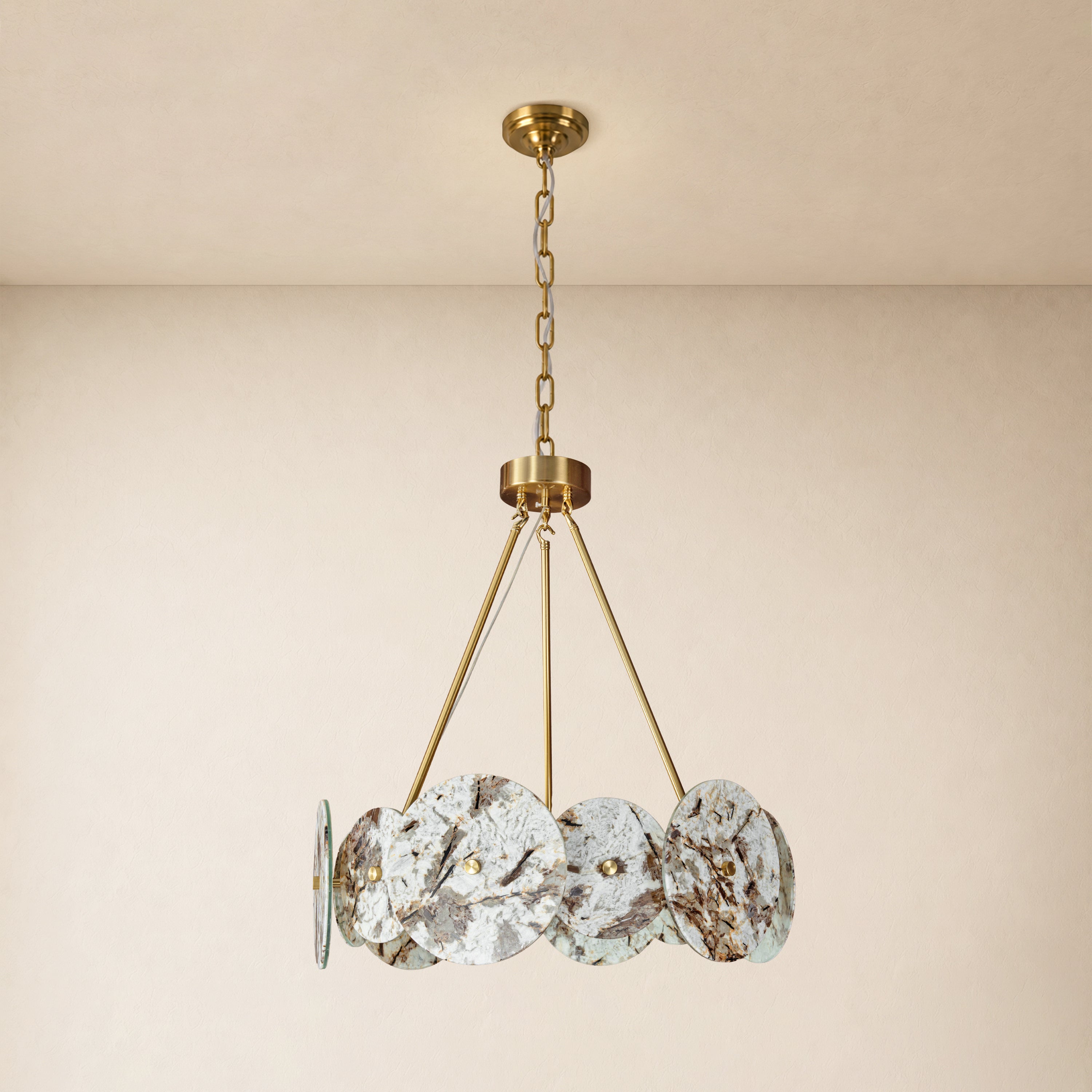 Pietra Snowflake Marble Round Disc Chandelier 31.4"D