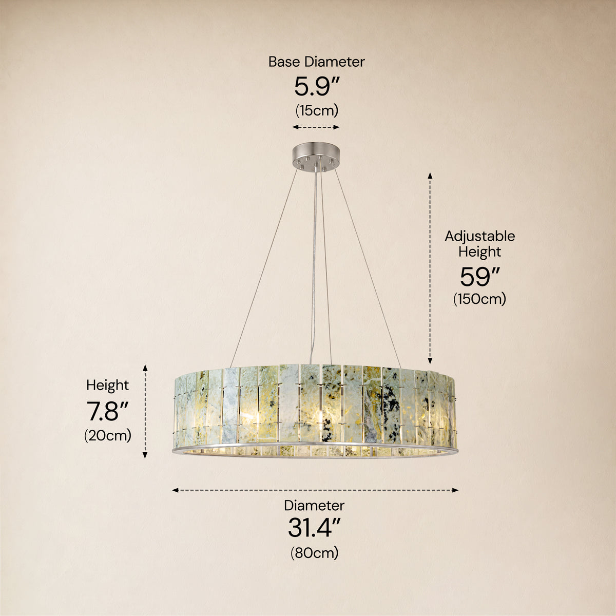Pietra Emerald Green Marble Drum Chandelier 23.6" 31.4"D