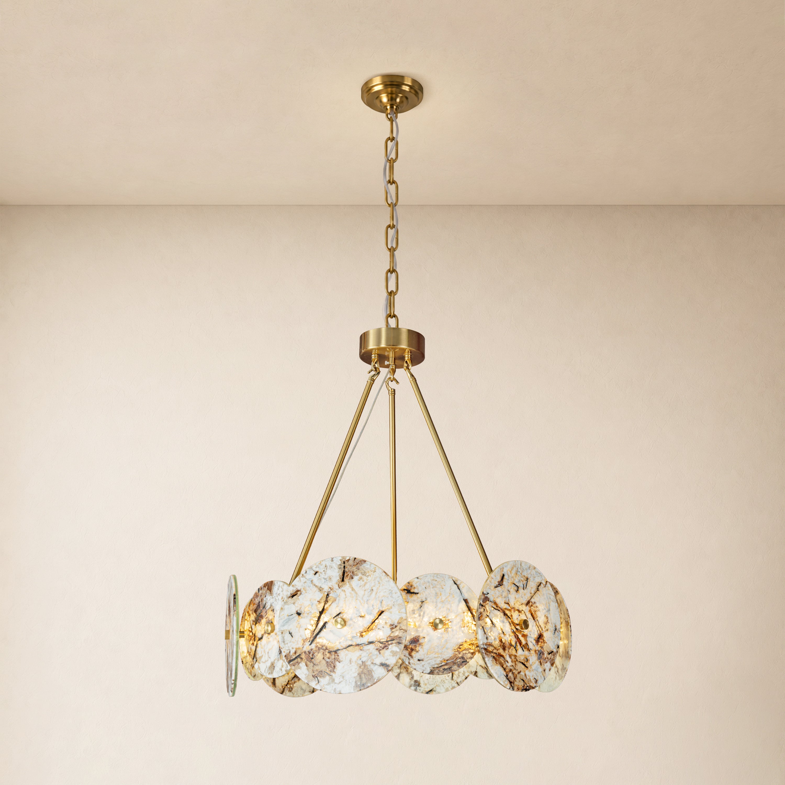 Pietra Snowflake Marble Round Disc Chandelier 31.4"D