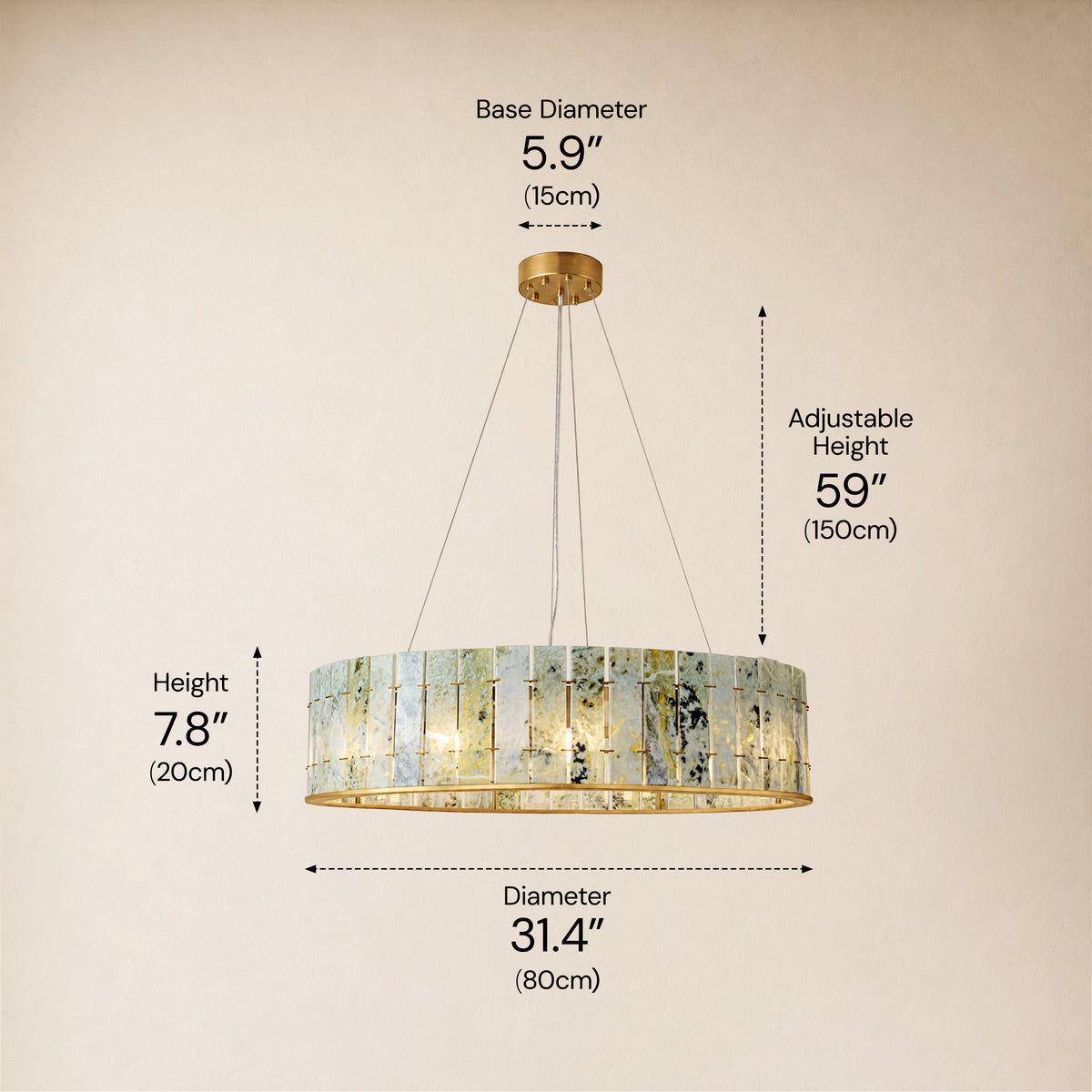 Pietra Emerald Green Marble Drum Chandelier 23.6" 31.4"D